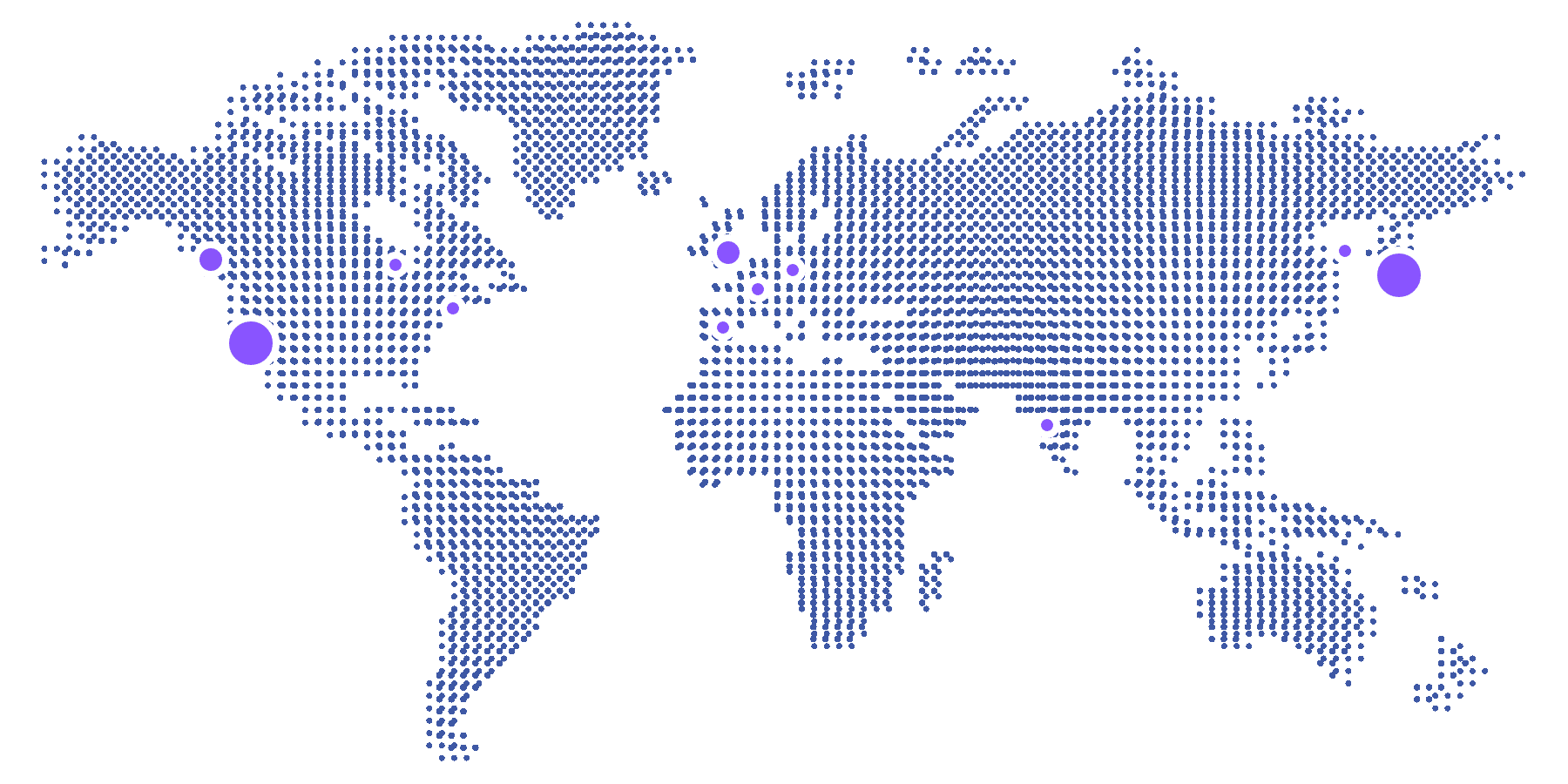 世界に5つあるトレジャーデータのオフィスの位置を示した地図